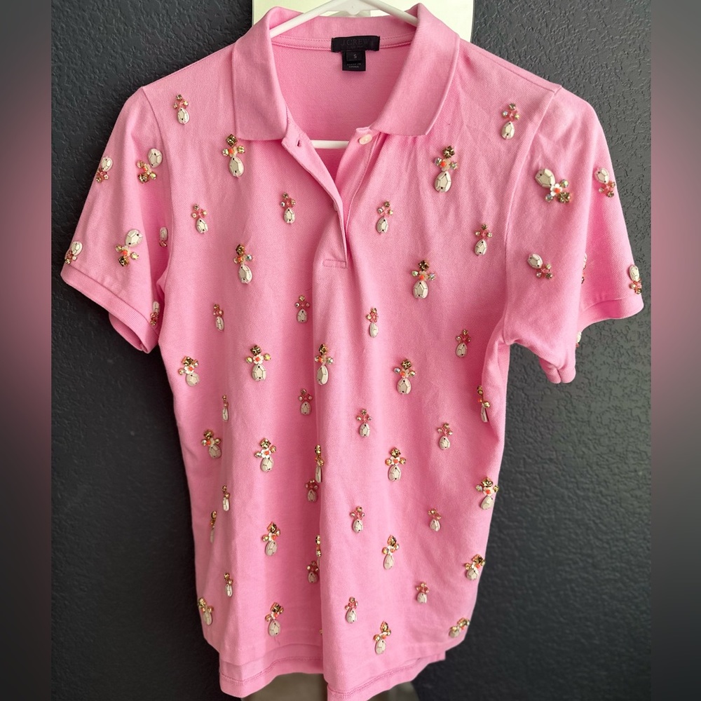 Jcrew Embellished Pink Polo size small